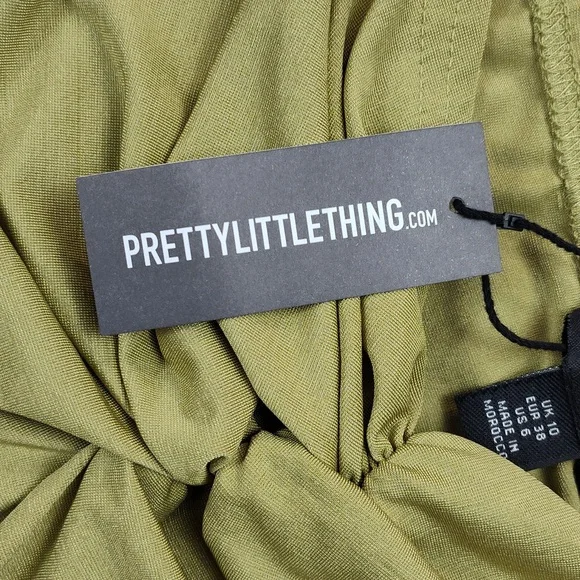 Shape Olive Slinky Acetate Ruched Front Mini Skirt Pretty Little Thing Size 6 - Picture 5 of 8